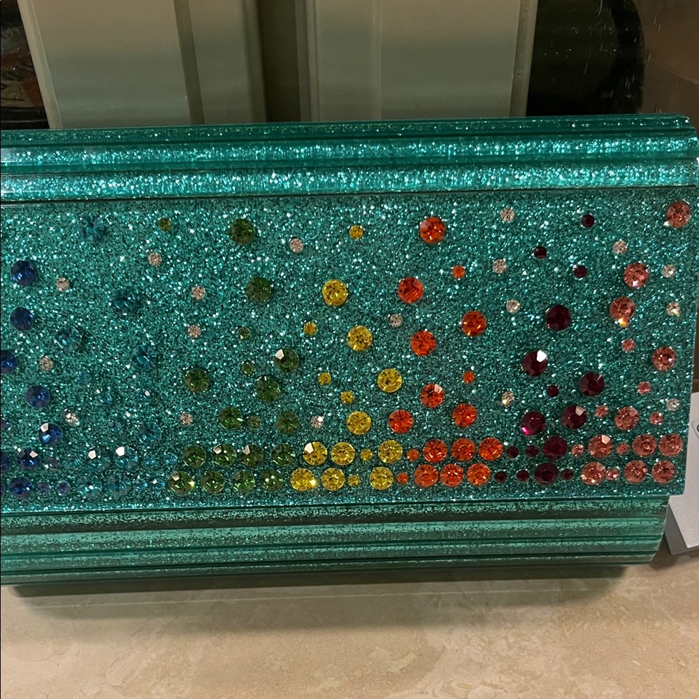 Kurt Geiger Rainbow Mini Turquoise Clutch with Chain - Picture 4 of 7